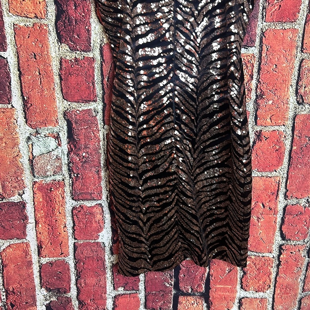 DOLLS KILL MOTEL SEQUIN TIGER STRIPE BLACK VELVET & GOLD MINI DRESS size Small - Picture 13 of 15